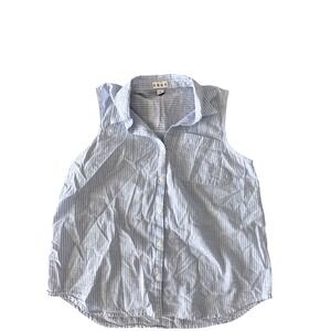 DASH Sleeveless Top‎ Collared Women's Sz M/L Blue Striped Peplum Top Casual Wear